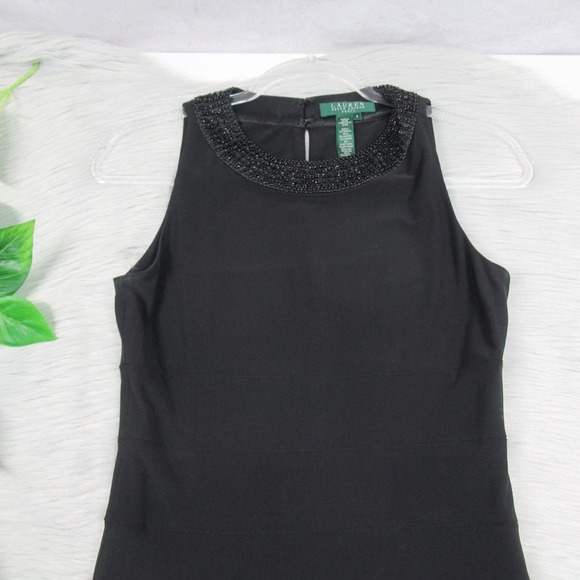 LAUREN RALPH LAUREN Black Jewel Neck Sleeveless Pleated Midi Dress Womens Size 2 - Picture 4 of 10